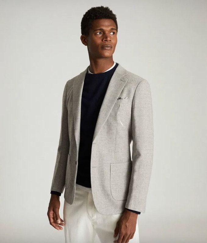 Reiss Niche Checked Single Breasted Blazer Size 38 New Soft Gray $520 Jacket